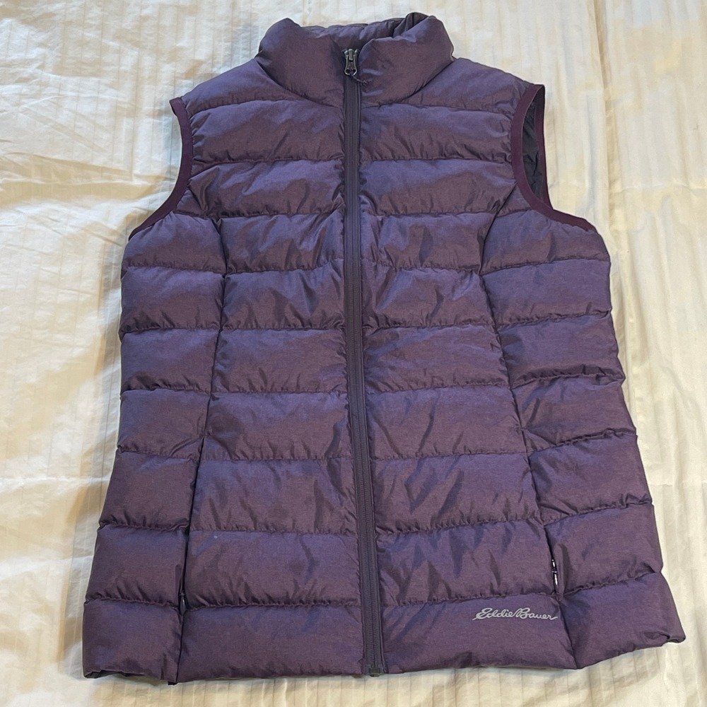 Eddie Bauer EB650 Down Vest Womens Small Purple Puffer Full Zip Quilted Layer